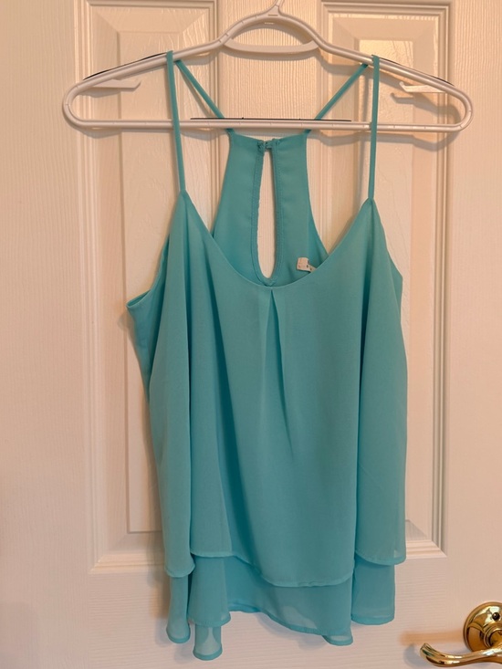 Bershka Tops - Bershka Sheer Light Blue Layered Spaghetti-Strap Tank Top